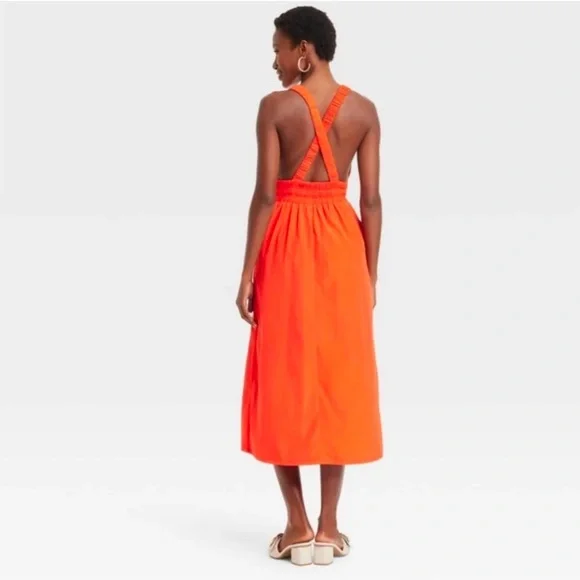 A New Day Tomato Red Sleeveless Criss Cross Back Dress Size Small - Picture 4 of 8